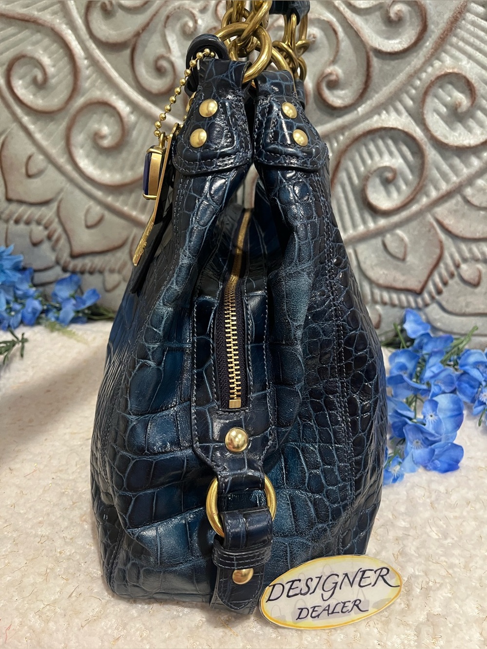 COACH Madison Maggie Blue Croc Embossed Leather Shoulder bag 14325 RARE! - Picture 6 of 12